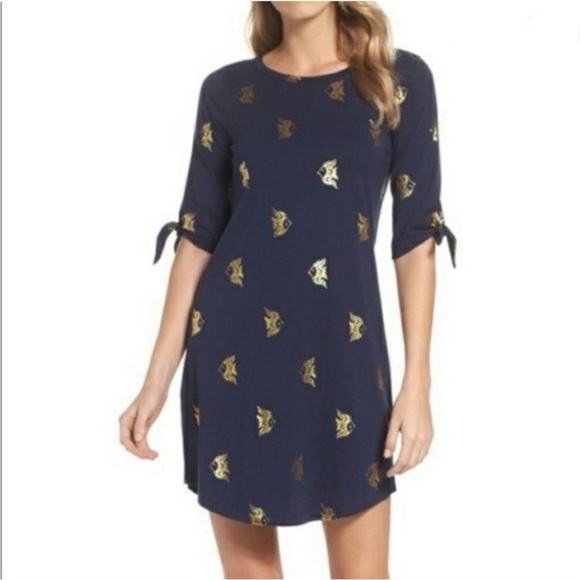 Lilly Pulitzer Dresses & Skirts - Lilly Pulitzer - Preston Short Tie-Sleeve Dress - Navy Gold Fish Print - Size S